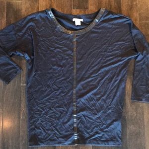 Club Monaco navy long sleeved shirt.